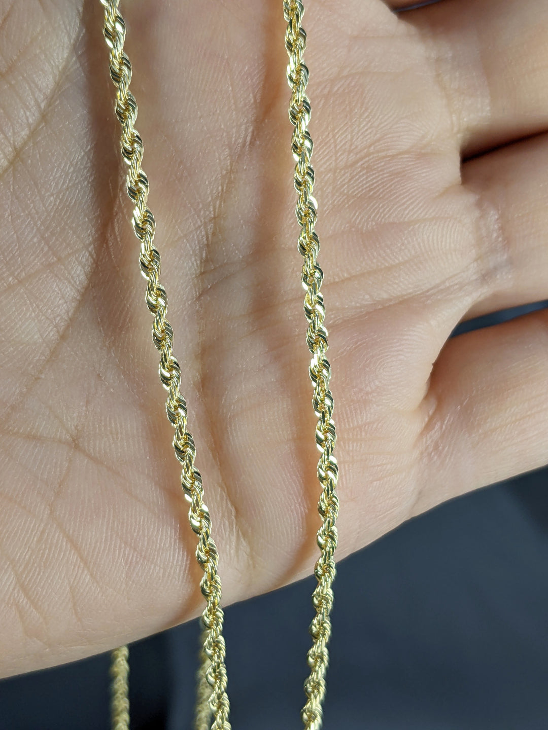 Solid 14K Yellow Gold 2 mm-4 mm Diamond-Cut Rope Chain Necklace 16"-26"