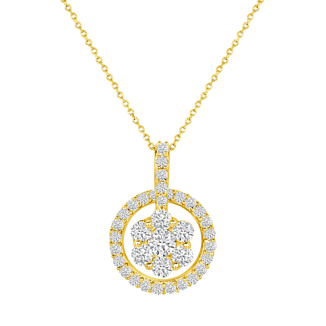 1/2 Carat Halo Round Cut Natural Diamond Pendant 17" Chain