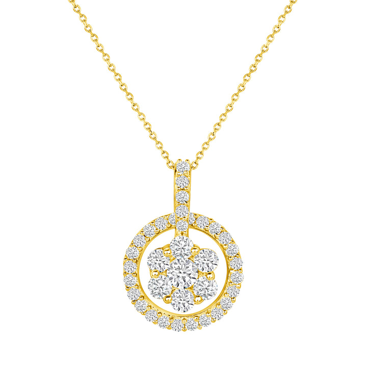 1/2 Carat Halo Round Cut Natural Diamond Pendant 17" Chain