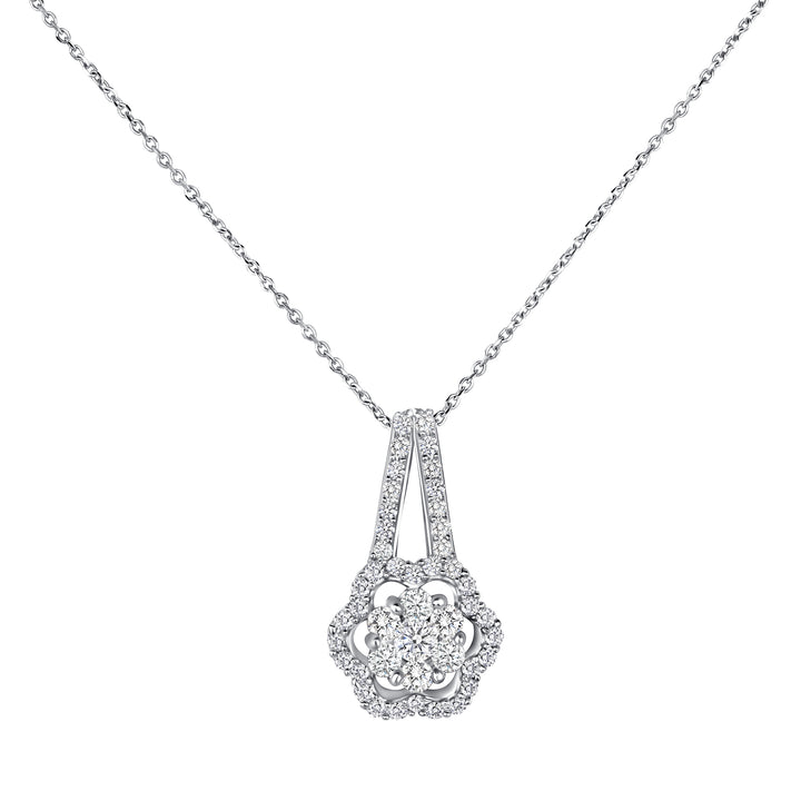 Flower Design 0.35 Carat Round Cut Natural Diamond Pendant 17" Chain