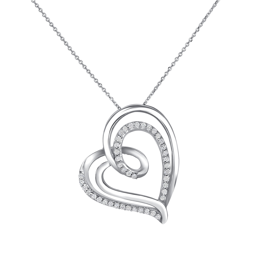 Intertwined Double Heart 0.65 Carat Round Cut Natural Diamond Pendant 17" Chain