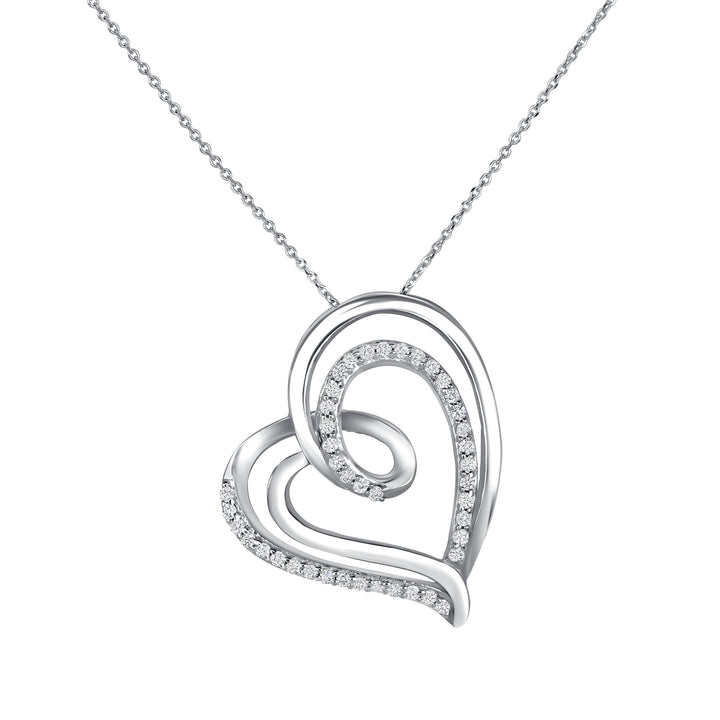 Intertwined Double Heart 0.65 Carat Round Cut Natural Diamond Pendant 17" Chain