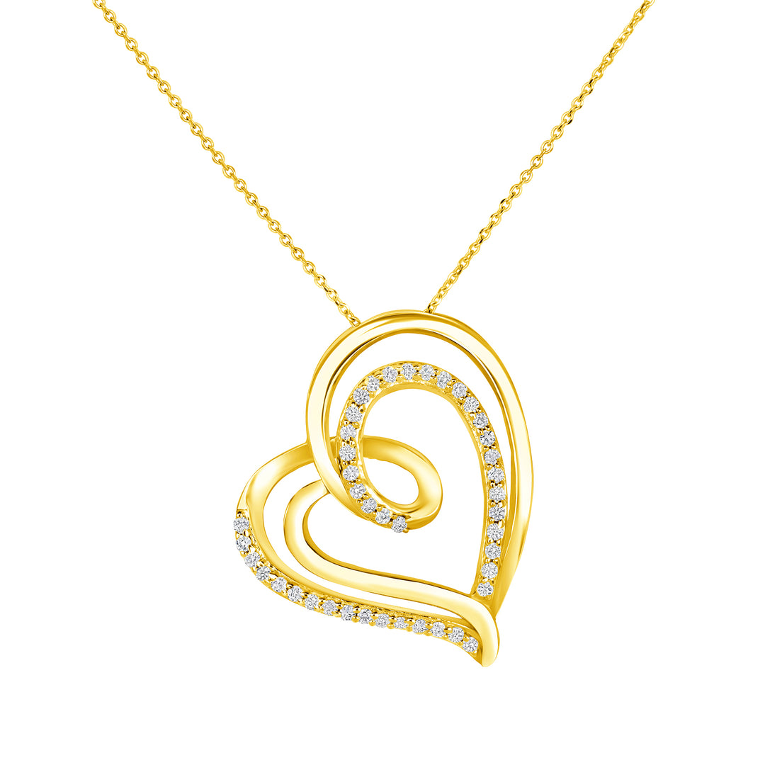 Intertwined Double Heart 0.65 Carat Round Cut Natural Diamond Pendant 17" Chain