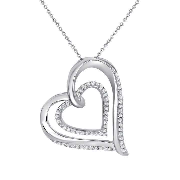 Double Heart 1.00 Carat Round Cut Natural Diamond Pendant 17" Chain