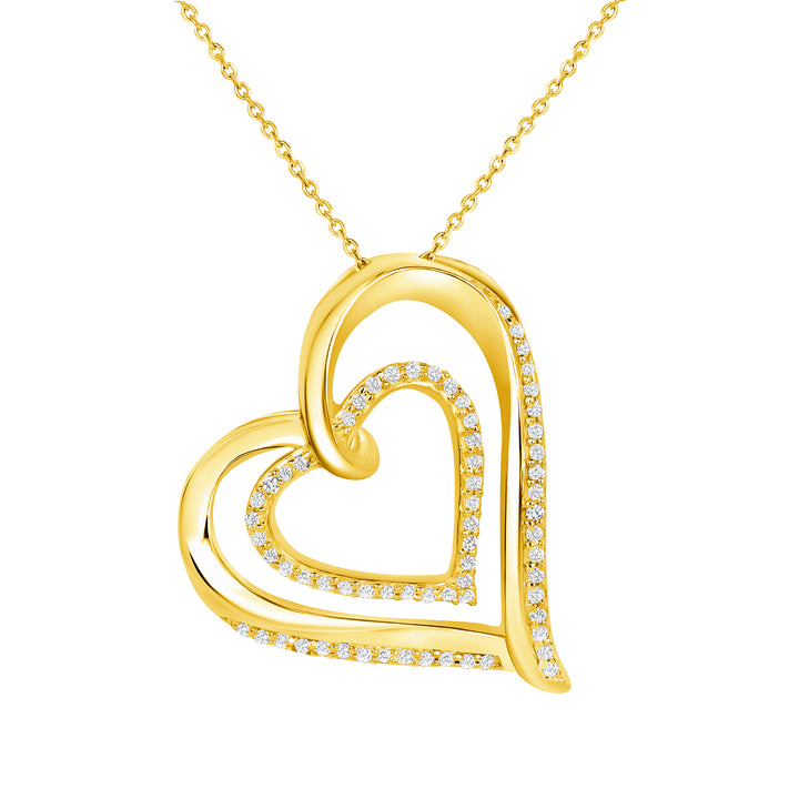 Double Heart 1.00 Carat Round Cut Natural Diamond Pendant 17" Chain