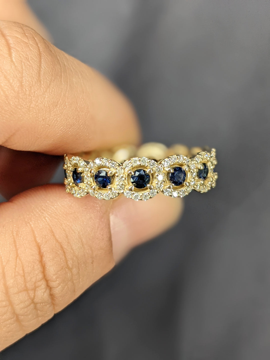 3.00 Ct. Tw. Brilliant Round Cut Natural Blue Sapphire & 1.50 Ct. Tw. Diamond Eternity Band