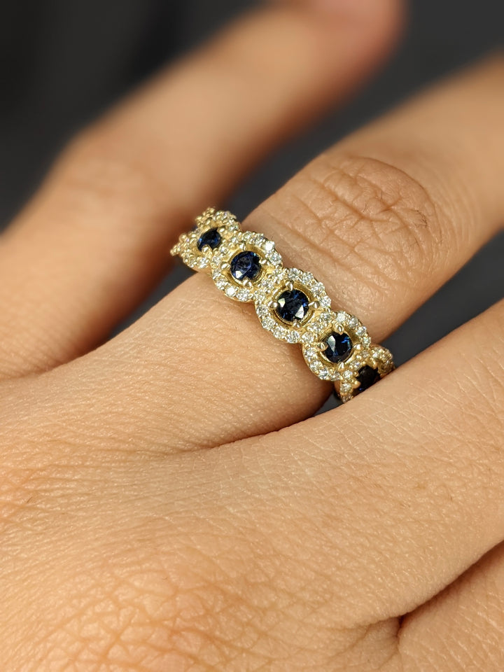 3.00 Ct. Tw. Brilliant Round Cut Natural Blue Sapphire & 1.50 Ct. Tw. Diamond Eternity Band