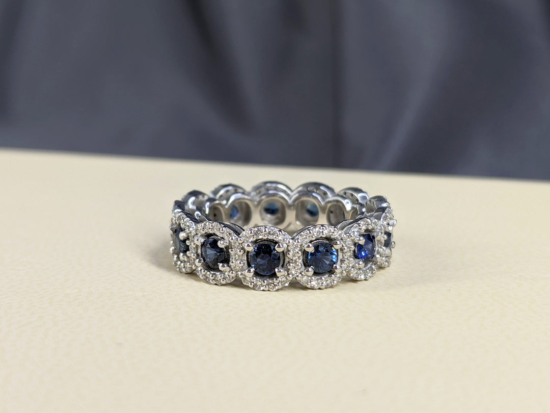 3.00 Ct. Tw. Brilliant Round Cut Natural Blue Sapphire & 1.50 Ct. Tw. Diamond Eternity Band