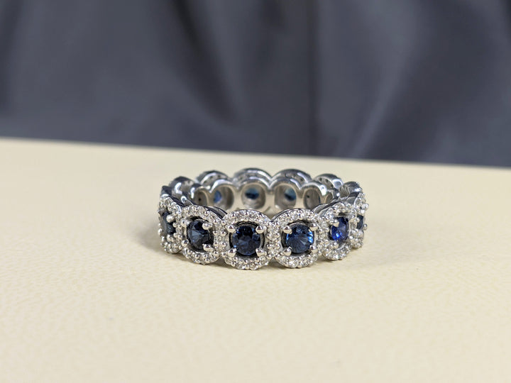 3.00 Ct. Tw. Brilliant Round Cut Natural Blue Sapphire & 1.50 Ct. Tw. Diamond Eternity Band