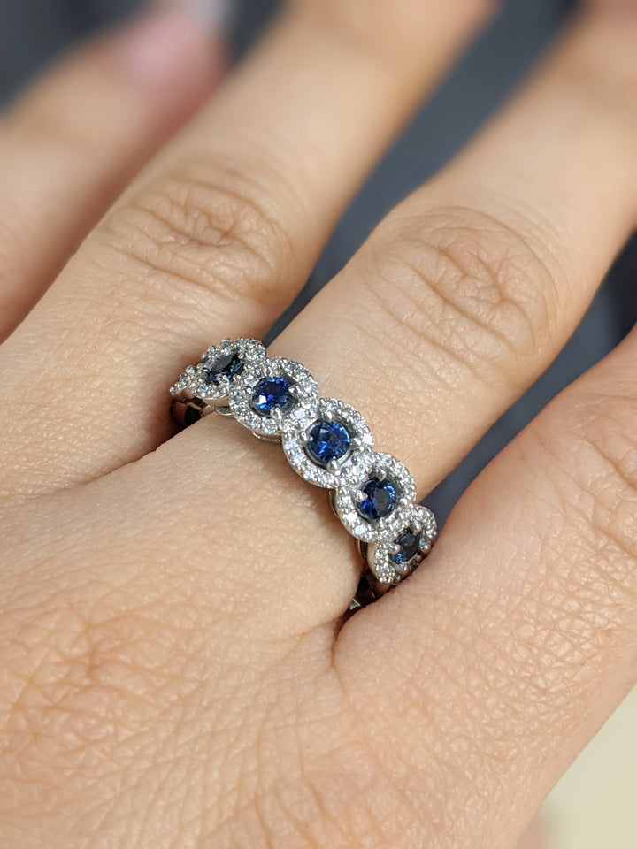 3.00 Ct. Tw. Brilliant Round Cut Natural Blue Sapphire & 1.50 Ct. Tw. Diamond Eternity Band