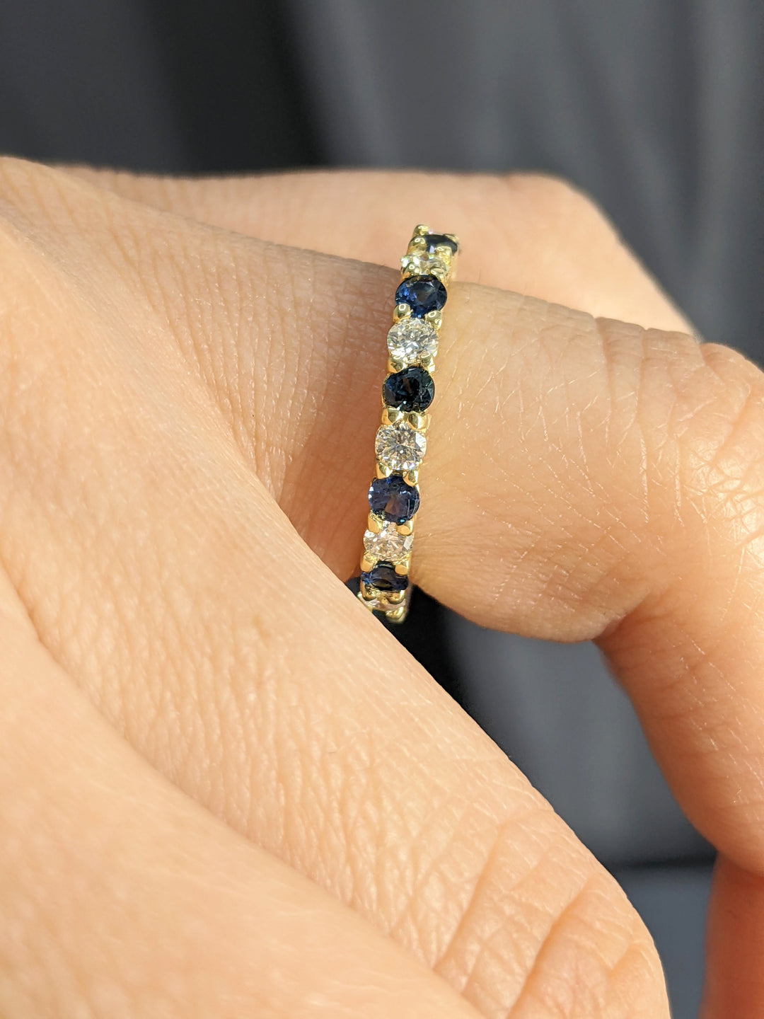 2.00 Carat Round Cut Diamond & Natural Blue Sapphire Eternity Band