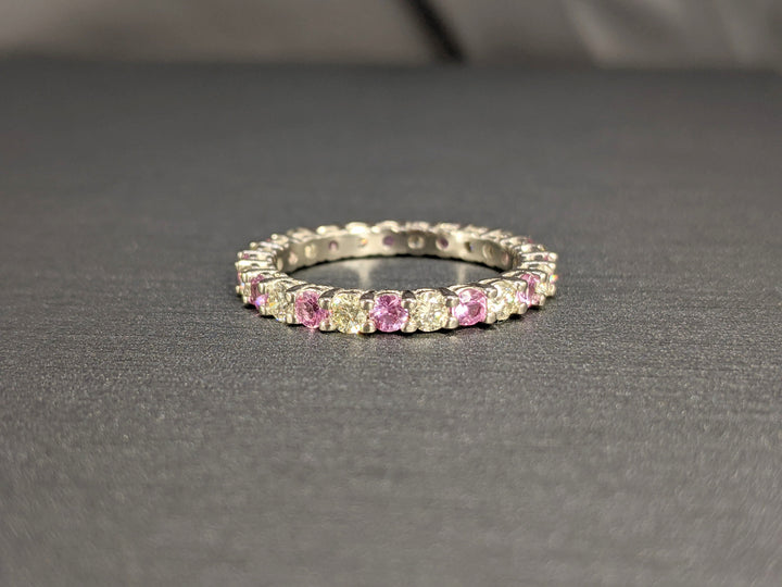 2.00 Carat Round Cut Diamond & Natural Pink Sapphire Eternity Band