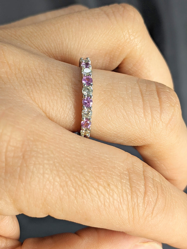 2.00 Carat Round Cut Diamond & Natural Pink Sapphire Eternity Band