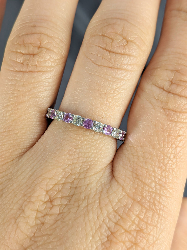 2.00 Carat Round Cut Diamond & Natural Pink Sapphire Eternity Band