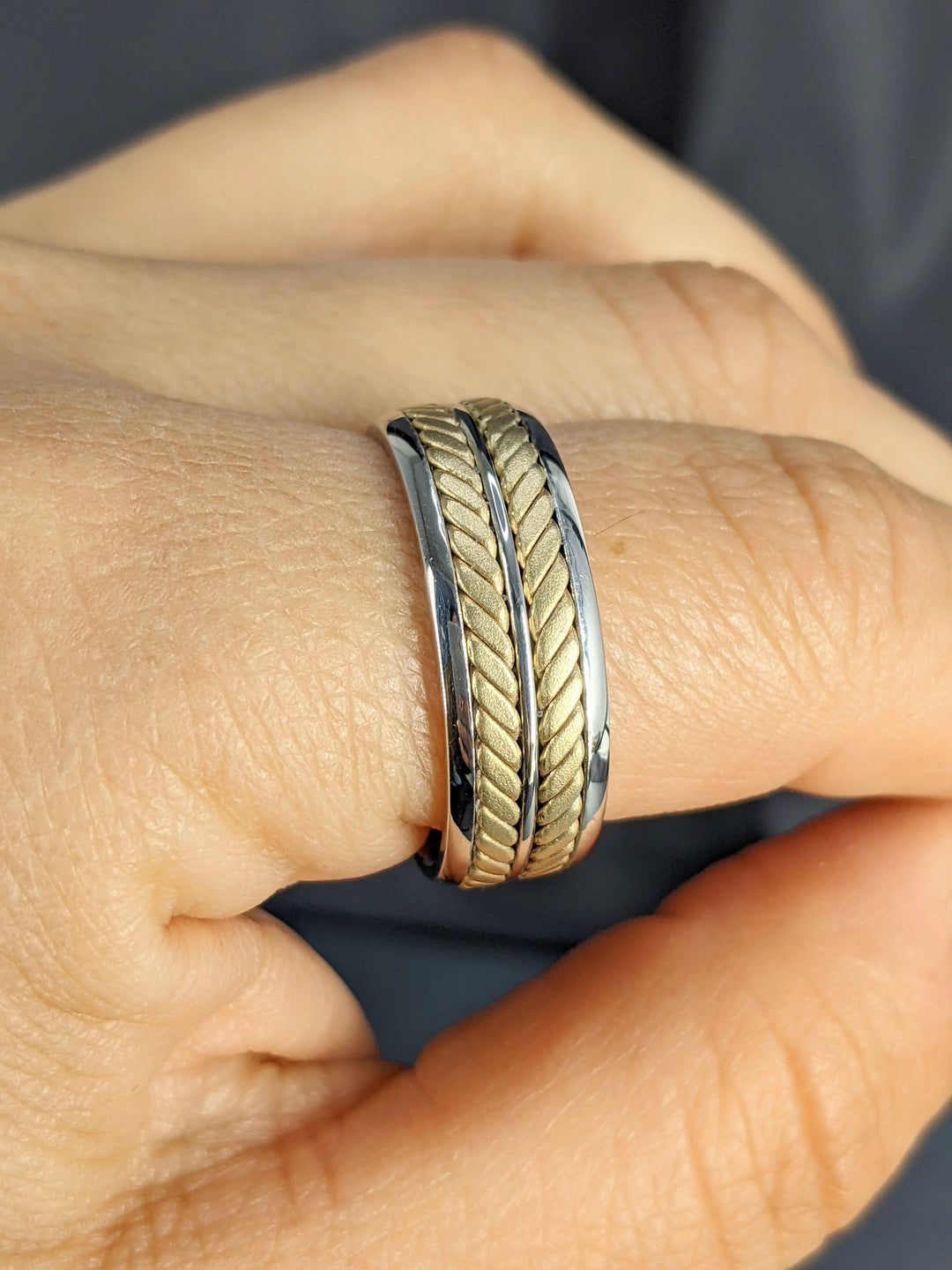 8MM Two Tone White & Yellow Gold Leaf on Vine Wedding Band