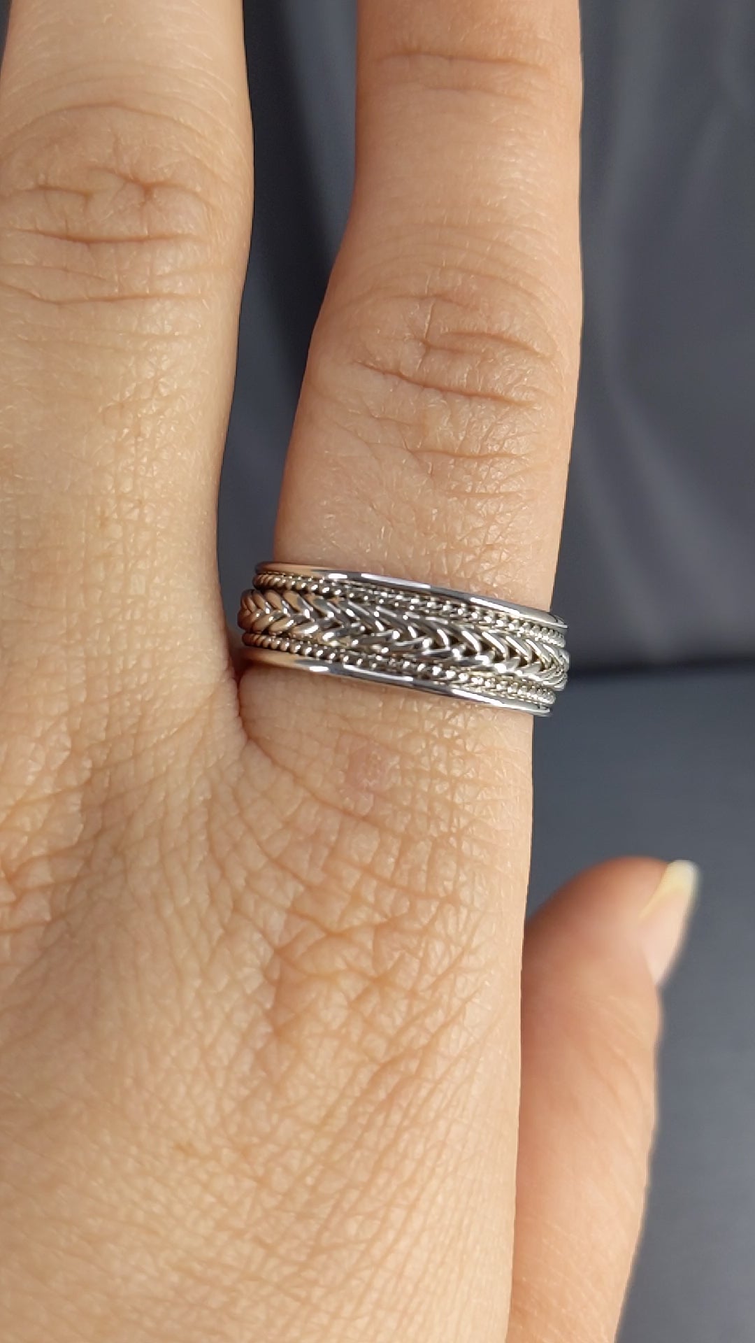 7MM Hand Braided All White Gold Wedding Band