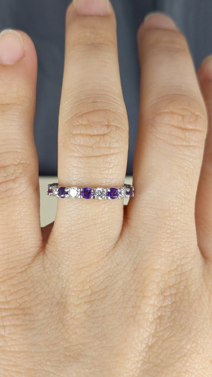 2.00 Carat Round Cut Diamond & Natural Amethyst Eternity Band