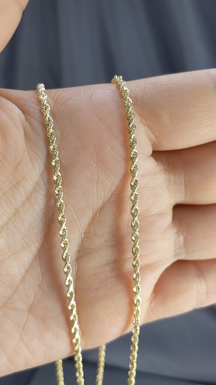 Solid 14K Yellow Gold 2 mm-4 mm Diamond-Cut Rope Chain Necklace 16"-26"