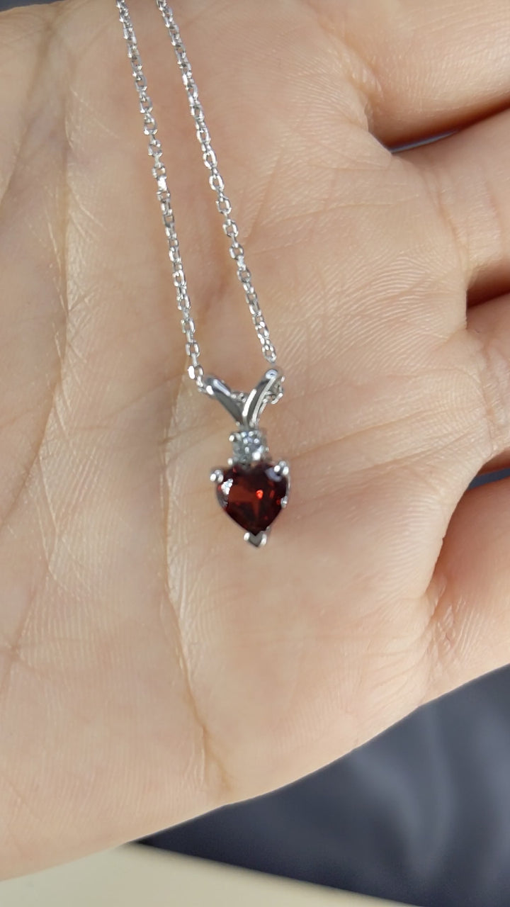 6MM Heart Shape Natural Garnet & 0.02 Ct. Tw. Diamond Pendant