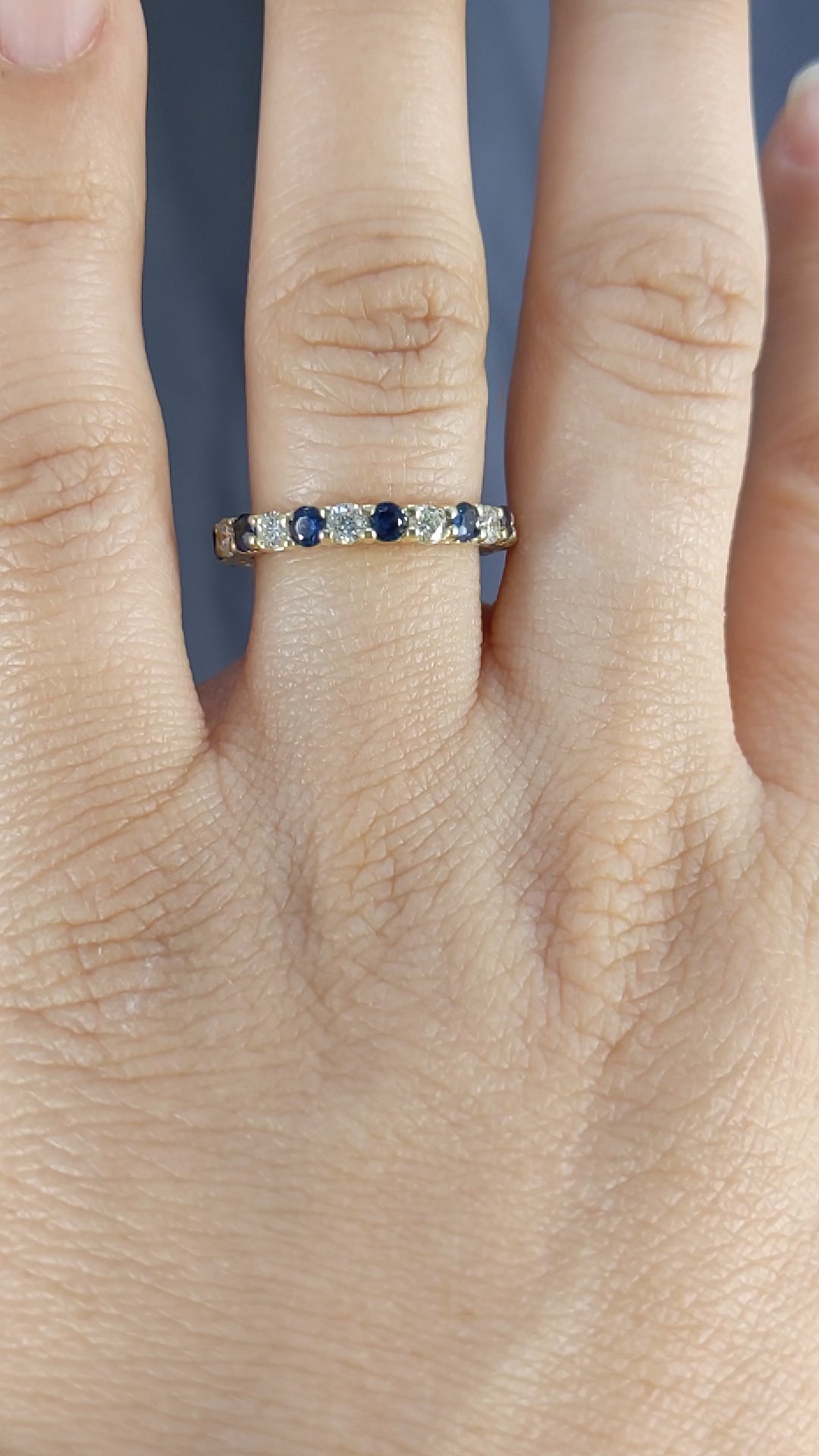 2.00 Carat Round Cut Diamond & Natural Blue Sapphire Eternity Band