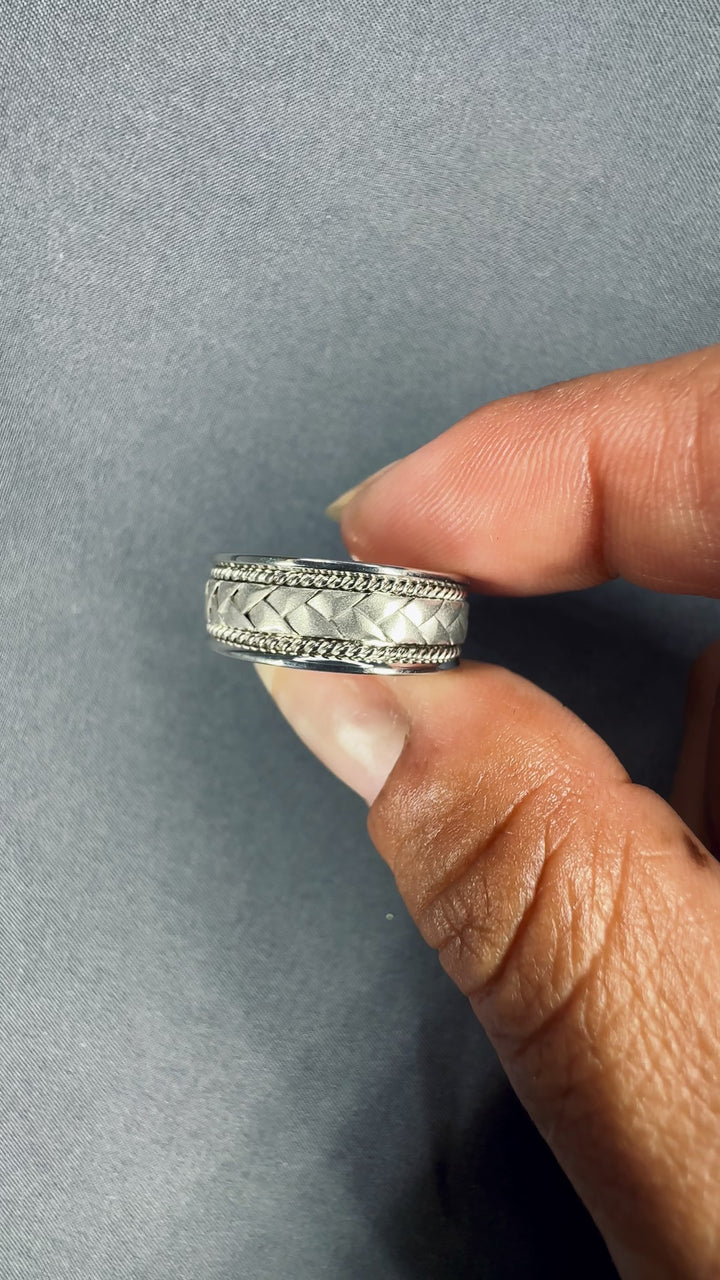 8MM Hand Braided White Gold Rope Wedding Band