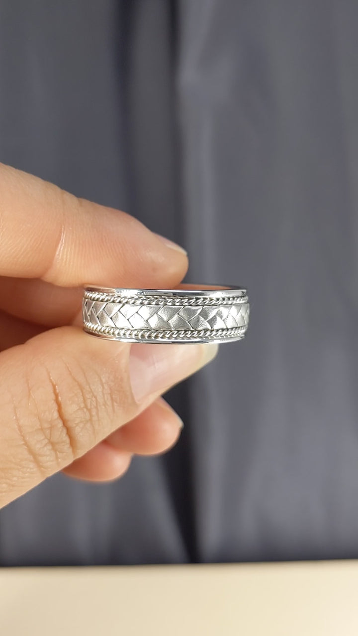 8MM Hand Braided White Gold Rope Wedding Band