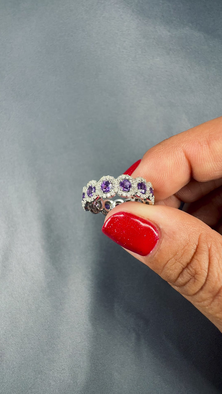 3.00 Carat Natural Amethyst & 1.50 Carat Diamond Eternity Band