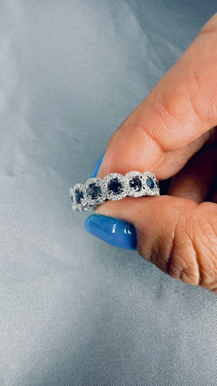 3.00 Ct. Tw. Brilliant Round Cut Natural Blue Sapphire & 1.50 Ct. Tw. Diamond Eternity Band