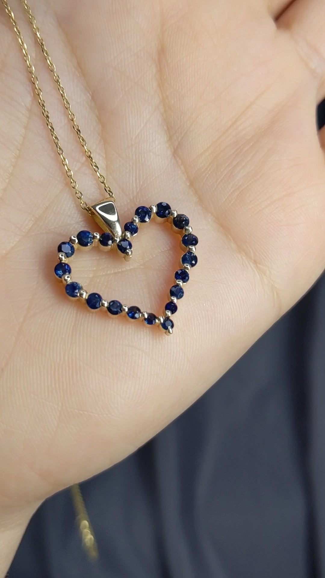 Blue Sapphire Shared Prong 0.80 Carat Heart Pendant in Yellow, Rose and White Gold 16" Chain