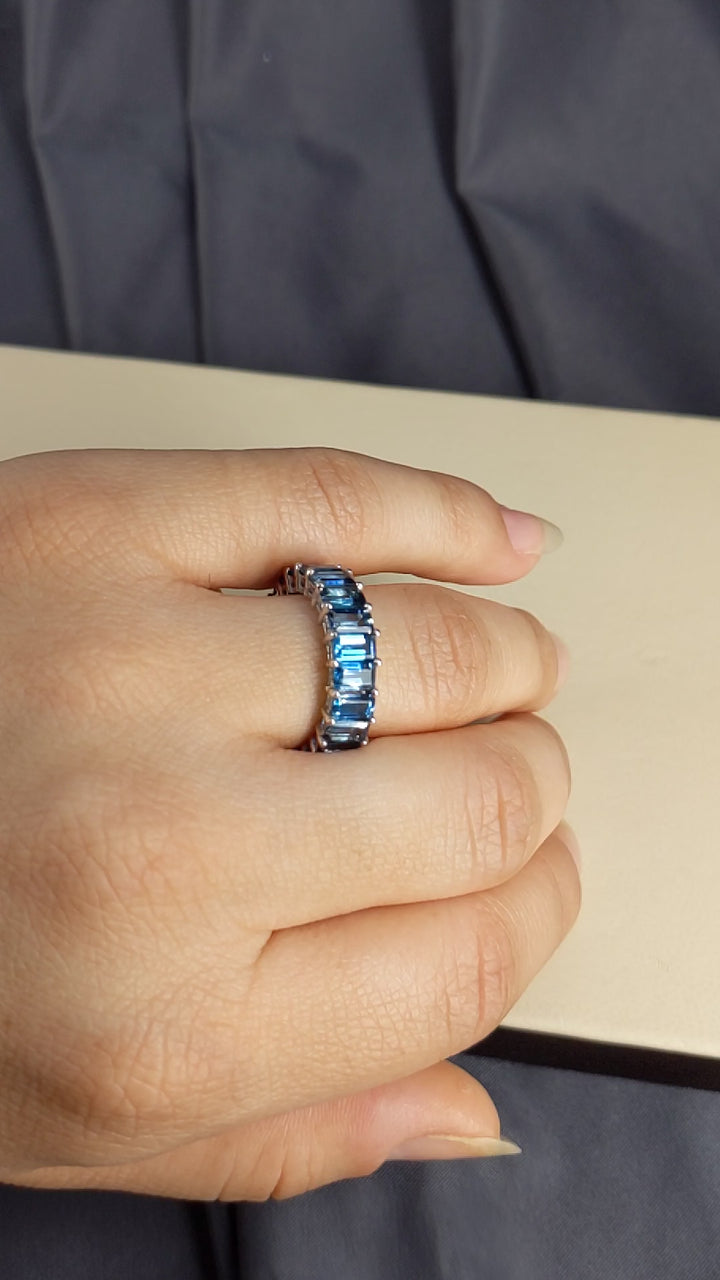 6.00 Carat Natural London Blue Topaz Emerald Cut Eternity Band 5X3MM