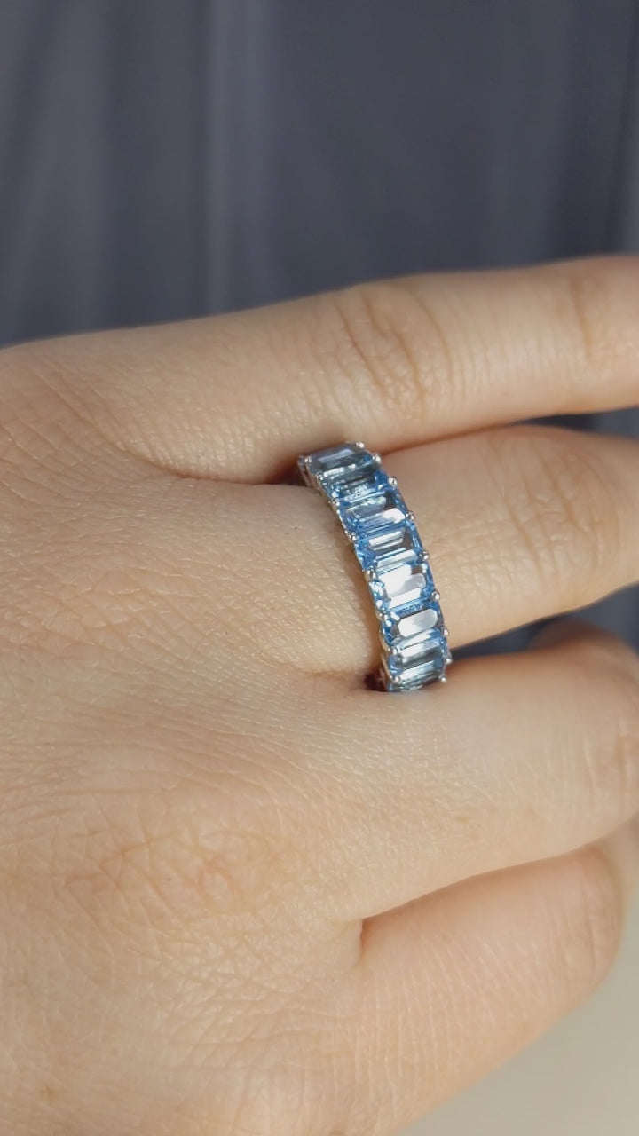 6.00 Carat Natural Swiss Blue Topaz Emerald Cut Eternity Band 5X3MM