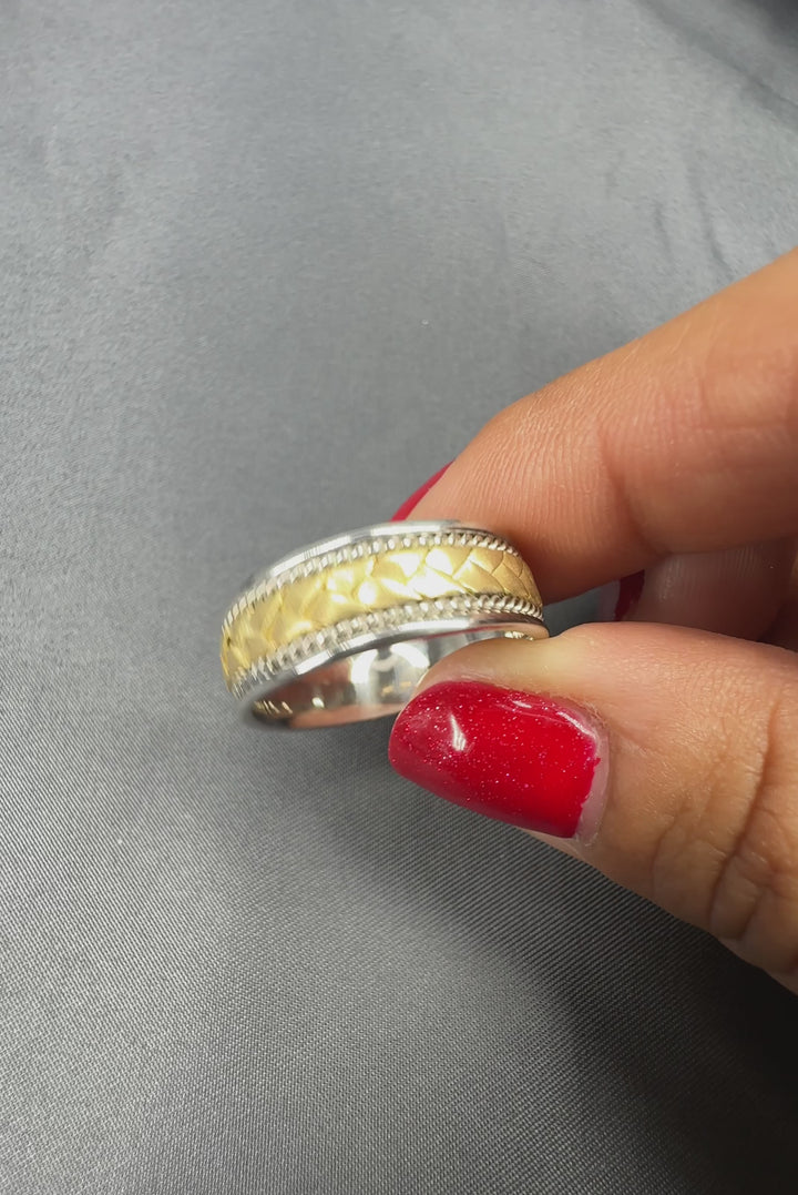 8MM Two Tone Hand Braided Gold Wedding Band