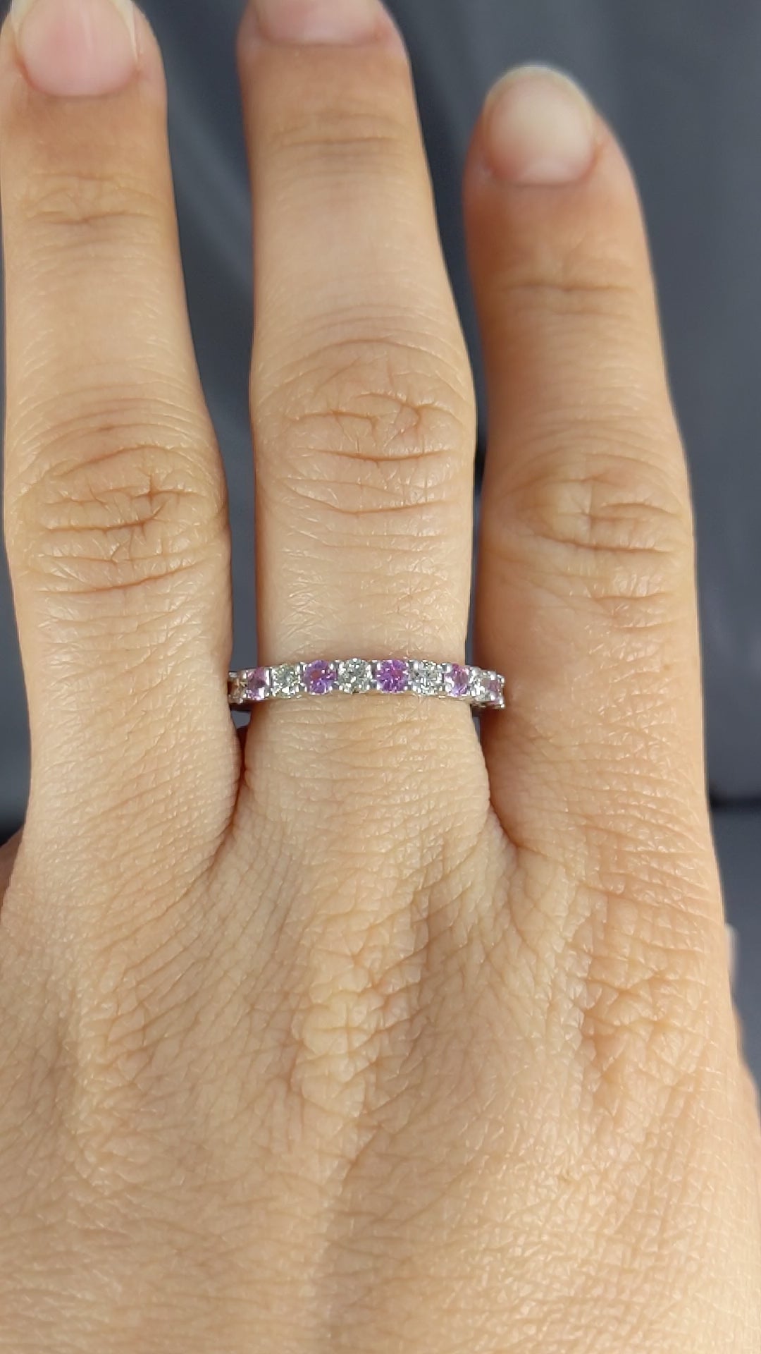 2.00 Carat Round Cut Diamond & Natural Pink Sapphire Eternity Band