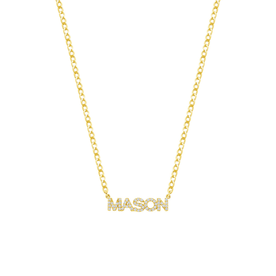 Custom Name Tag Diamond Necklace with 17" Cuban Chain