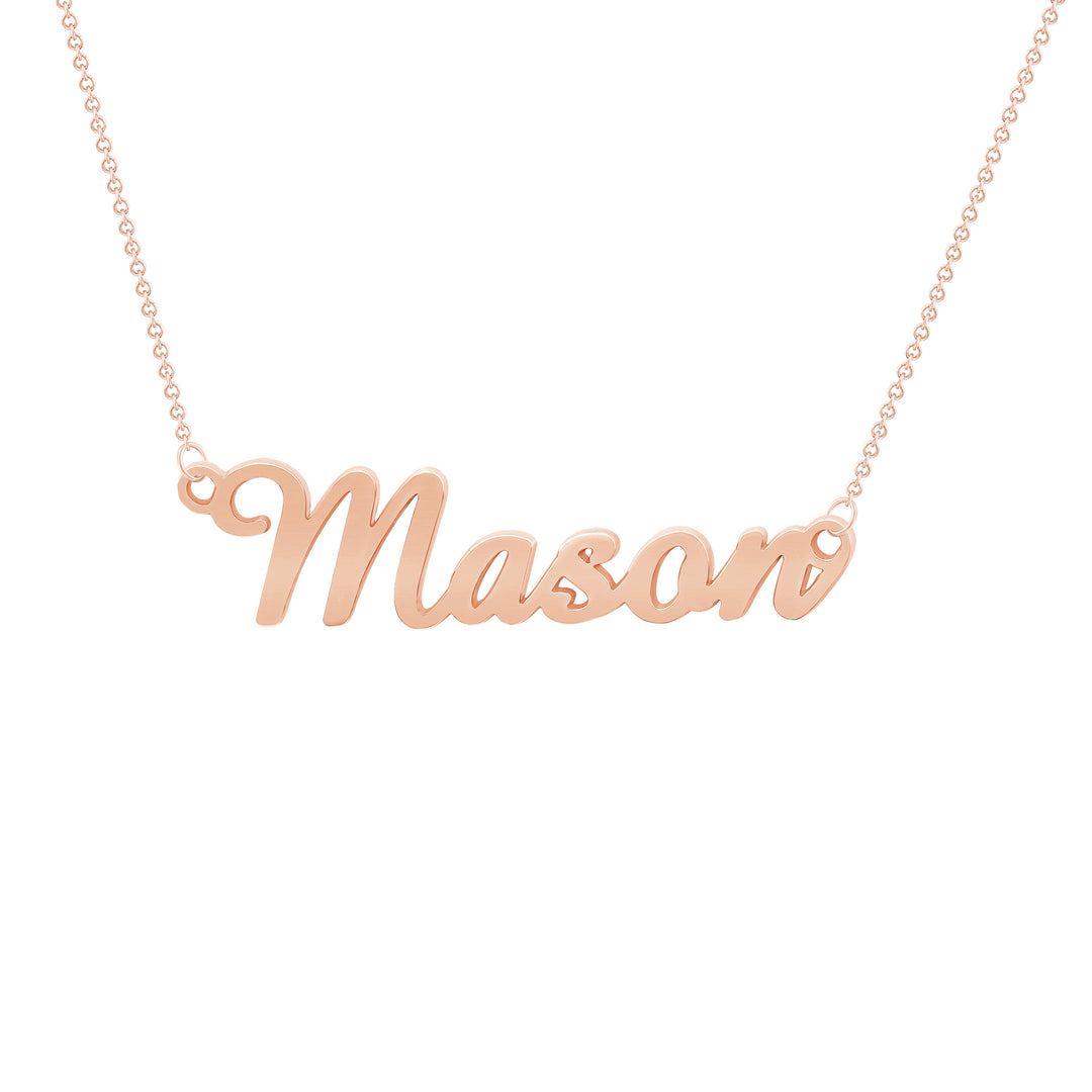 Solid Gold Custom Name Tag Necklace with 17" Rolo Chain