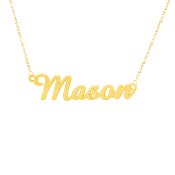 Solid Gold Custom Name Tag Necklace with 17" Rolo Chain