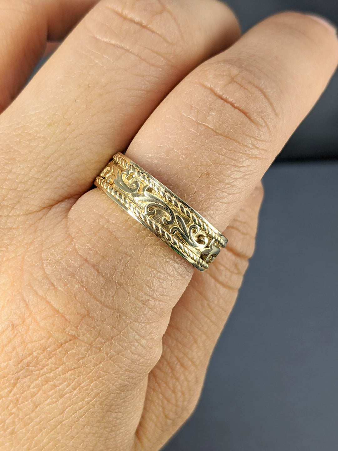 8MM Antique Design Hand Braided Solid Gold Wedding Band