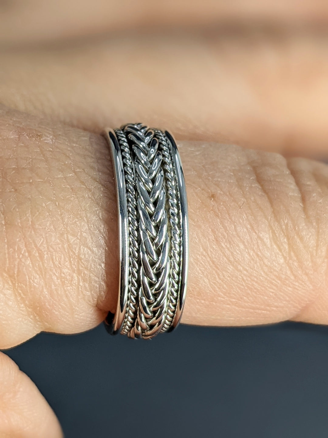 7MM Hand Braided All White Gold Wedding Band