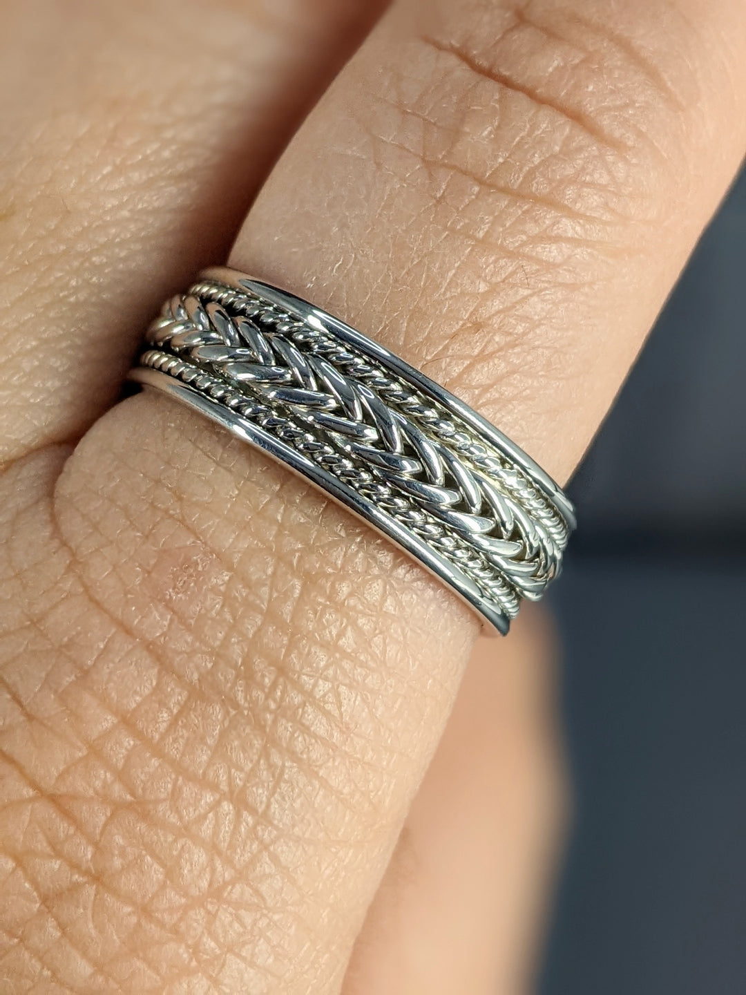 7MM Hand Braided All White Gold Wedding Band