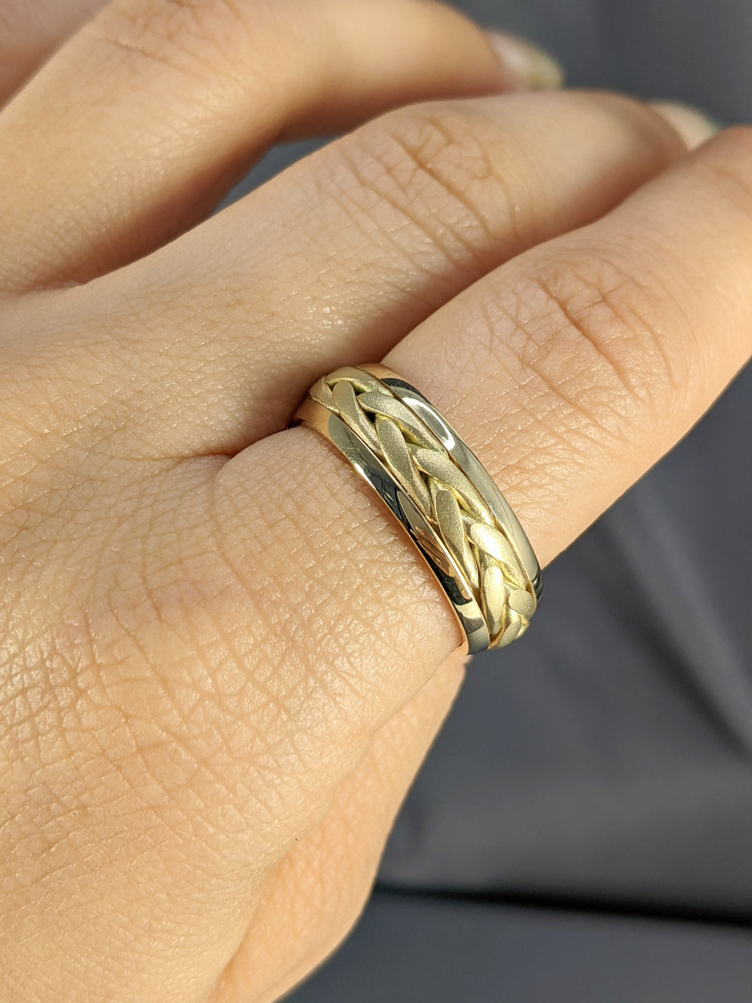 7MM Solid Gold Wide Edge Soft Hand Braided Wedding Band