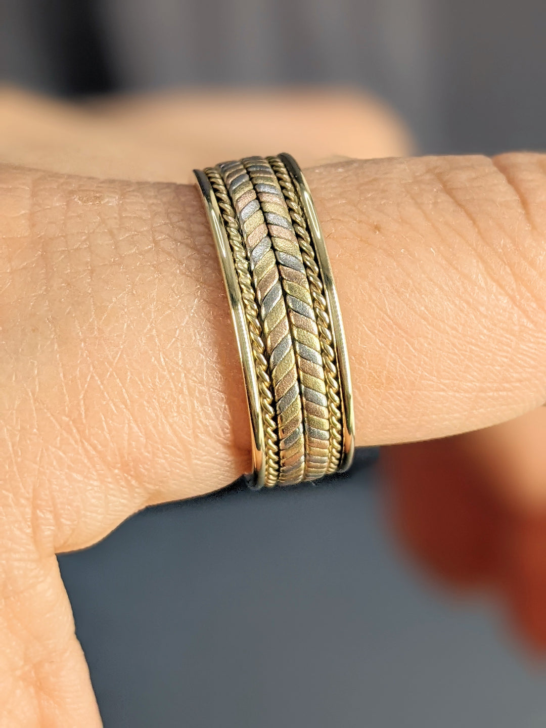 7MM Tri-Color Hand Braided with Rope Wedding Band