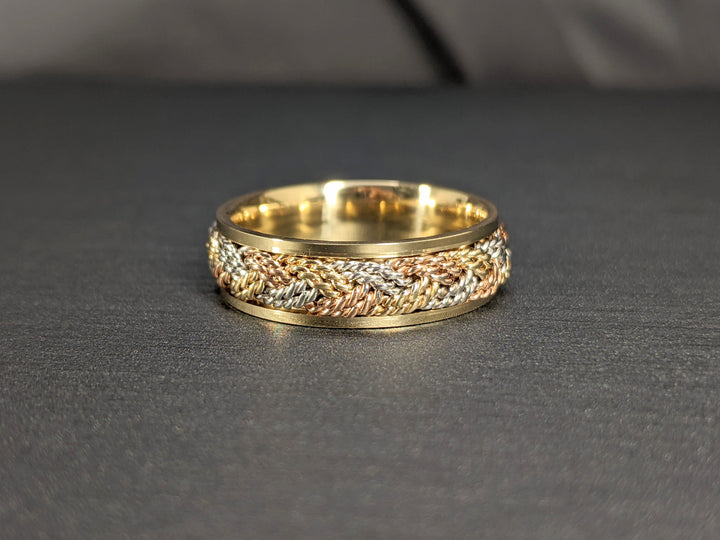 6MM Tri-Color Hand Braided Gold Wedding Band