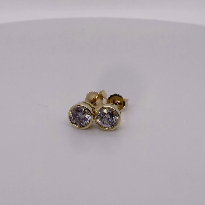 14k Gold Bezel Set Round Cut Diamond Stud Earrings 1.00 ct. tw.