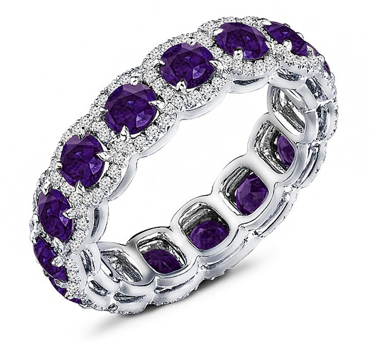 3.00 Carat Natural Amethyst & 1.50 Carat Diamond Eternity Band