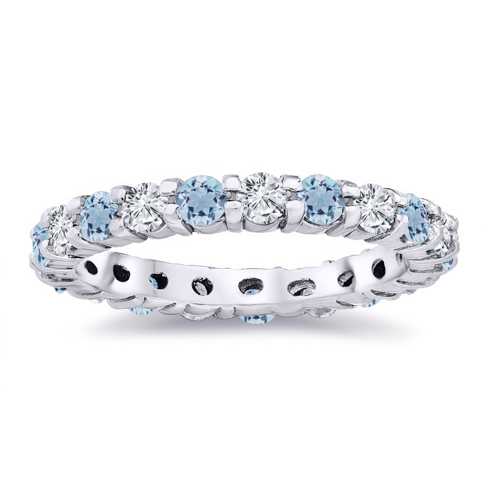 2.80 Carat Diamond & Natural Aquamarine Eternity Band