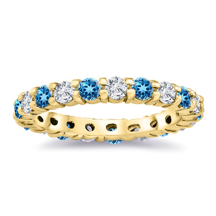 2.80 Carat Diamond & Natural Swiss Blue Topaz Eternity Band