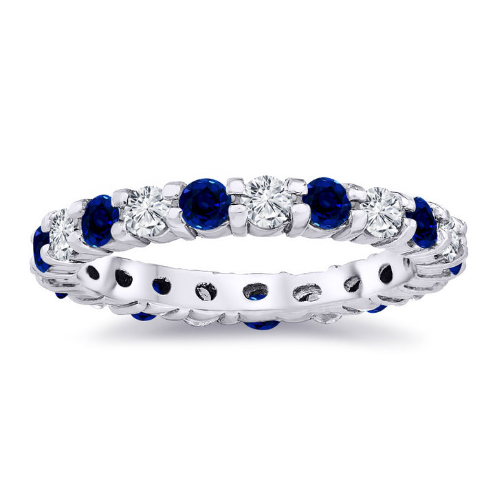 2.80 Ct. Tw. Brilliant Round Cut Diamond & Natural Blue Sapphire Eternity Band