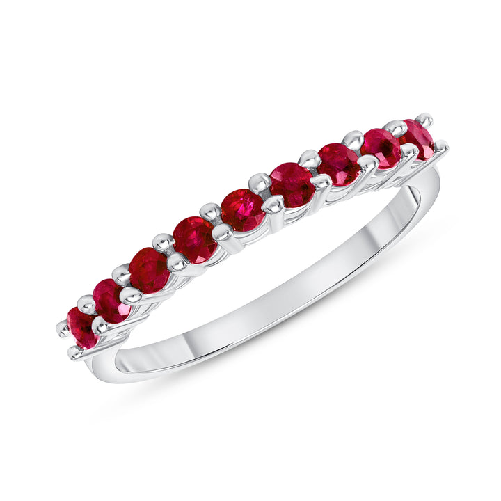 9-Stone 0.75 Carat Natural Ruby White Gold Band in Shared Prong