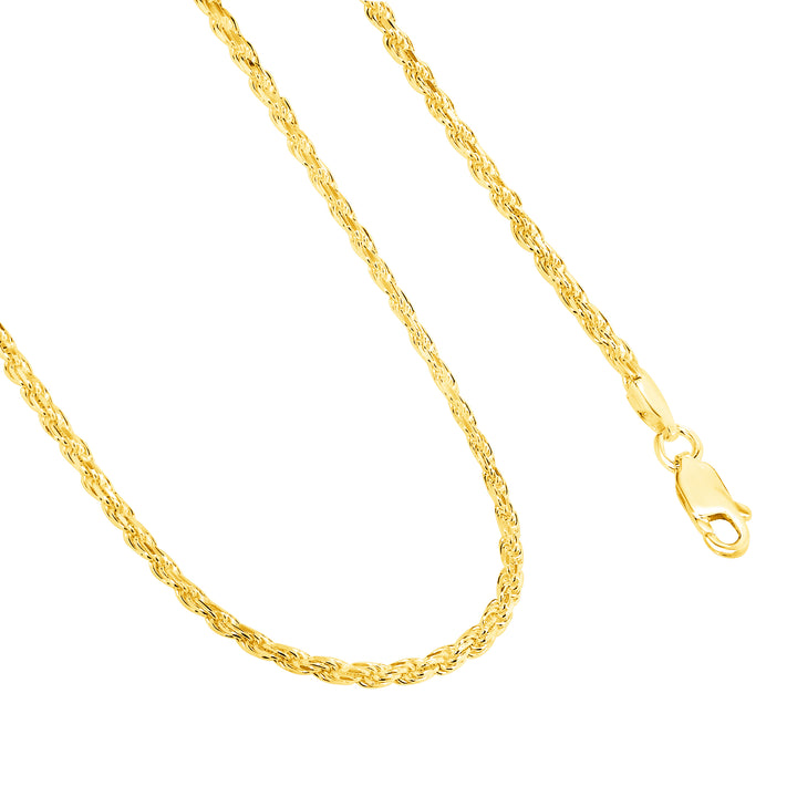 Solid 14K Yellow Gold 2 mm-4 mm Diamond-Cut Rope Chain Necklace 16"-26"