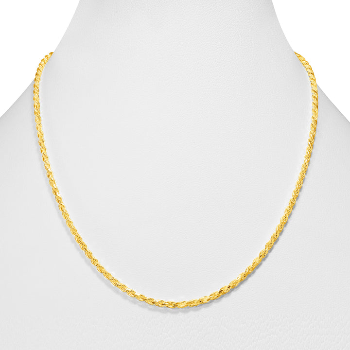 Solid 14K Yellow Gold 2 mm-4 mm Diamond-Cut Rope Chain Necklace 16"-26"